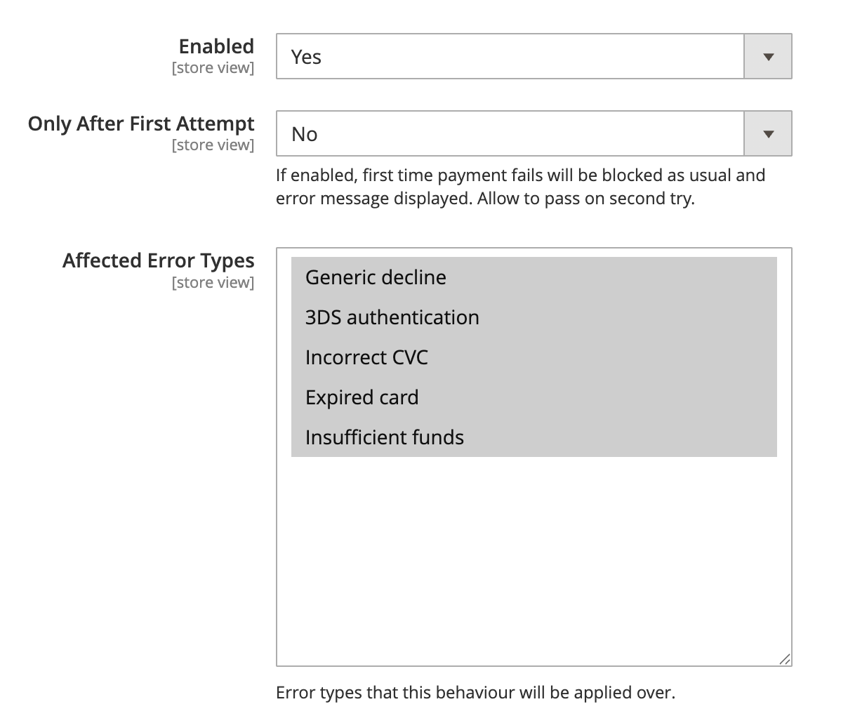 Smart Capture configuration options in Magento admin